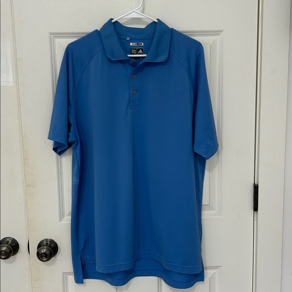 Adidas polo short sleeve climalite shirt size large blue golf shirt athleisure